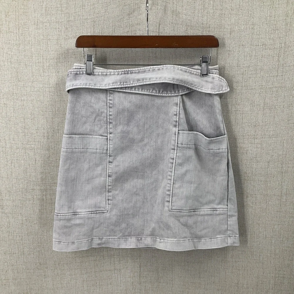 La Vie Rebecca Taylor Skirt Women 28 Grey Denim Belted Utility Mini Classic Boho